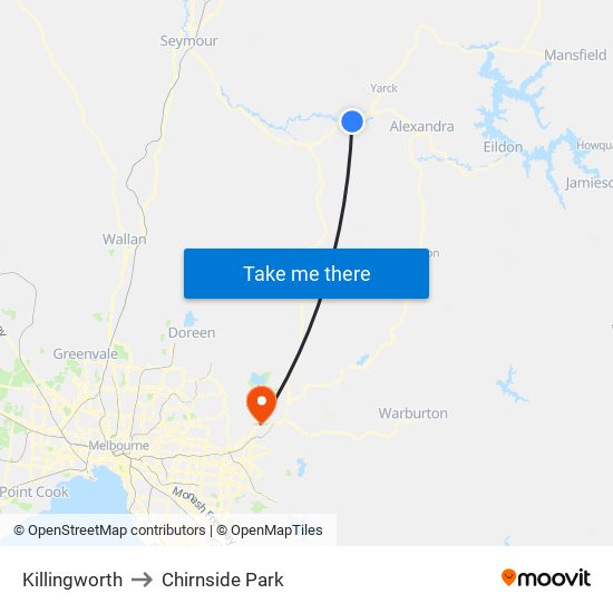 Killingworth to Chirnside Park map