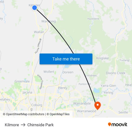 Kilmore to Chirnside Park map