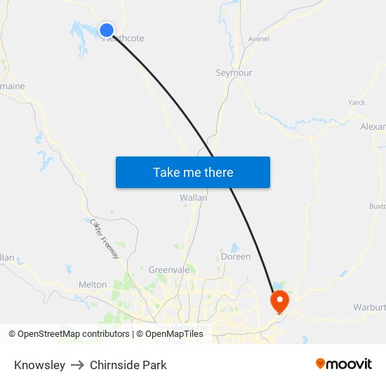 Knowsley to Chirnside Park map