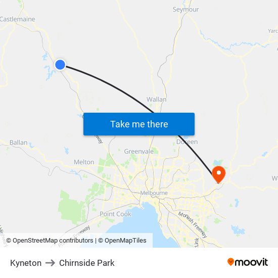 Kyneton to Chirnside Park map