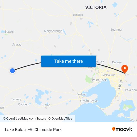 Lake Bolac to Chirnside Park map