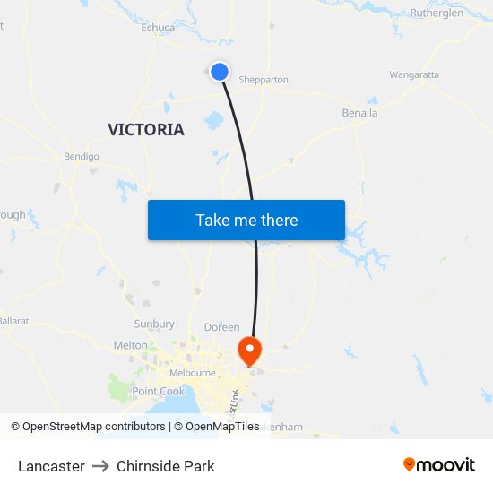 Lancaster to Chirnside Park map