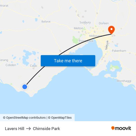 Lavers Hill to Chirnside Park map