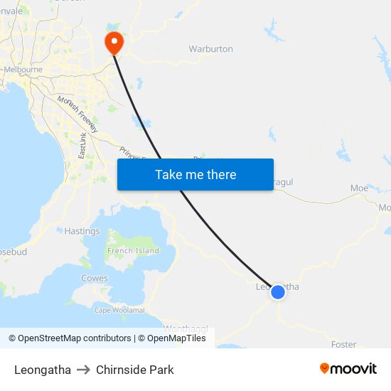 Leongatha to Chirnside Park map