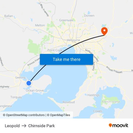 Leopold to Chirnside Park map