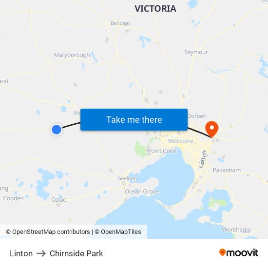 Linton to Chirnside Park map