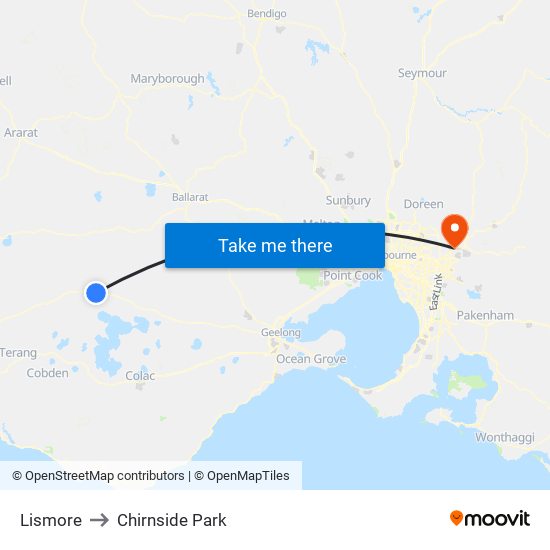 Lismore to Chirnside Park map