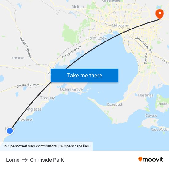 Lorne to Chirnside Park map