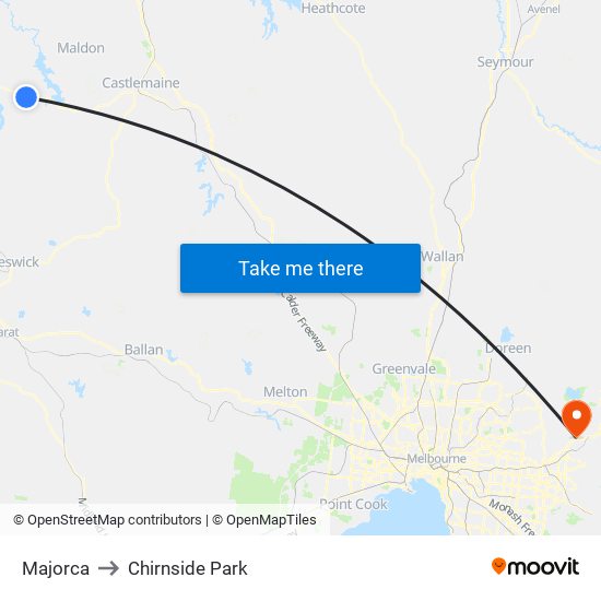 Majorca to Chirnside Park map