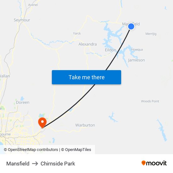 Mansfield to Chirnside Park map