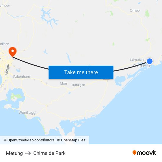 Metung to Chirnside Park map