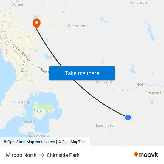 Mirboo North to Chirnside Park map