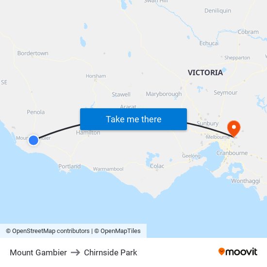 Mount Gambier to Chirnside Park map