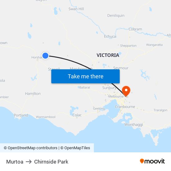 Murtoa to Chirnside Park map