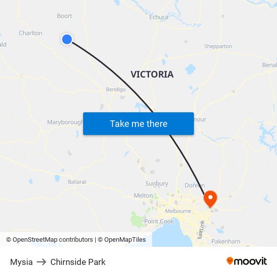 Mysia to Chirnside Park map