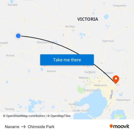 Navarre to Chirnside Park map