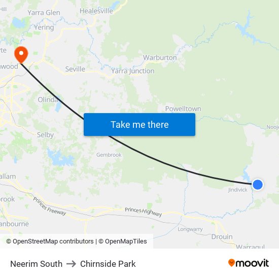 Neerim South to Chirnside Park map