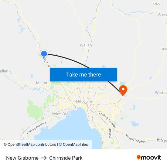 New Gisborne to Chirnside Park map