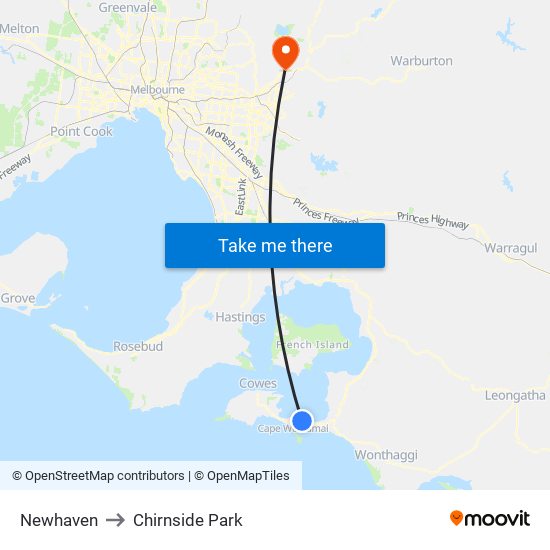 Newhaven to Chirnside Park map