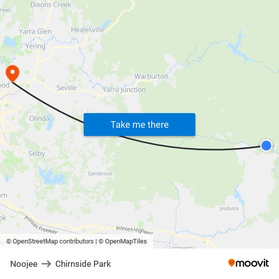 Noojee to Chirnside Park map