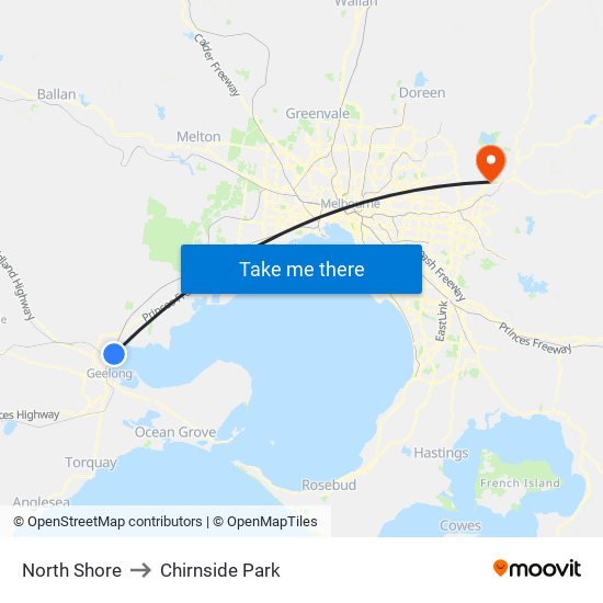 North Shore to Chirnside Park map