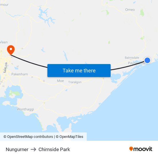 Nungurner to Chirnside Park map