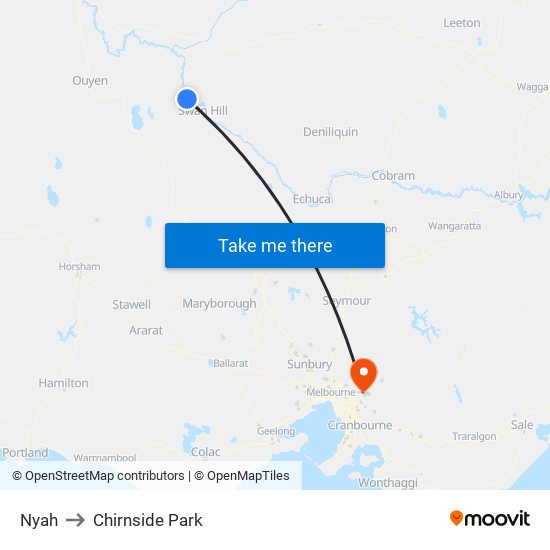 Nyah to Chirnside Park map