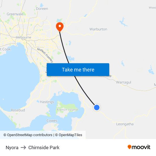 Nyora to Chirnside Park map