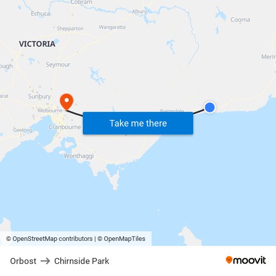 Orbost to Chirnside Park map