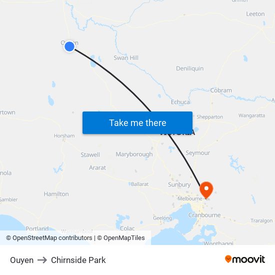 Ouyen to Chirnside Park map