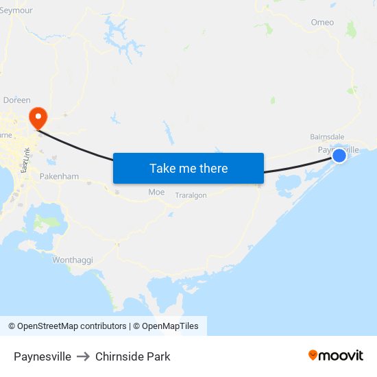 Paynesville to Chirnside Park map