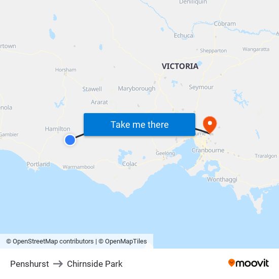 Penshurst to Chirnside Park map