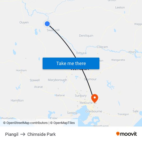 Piangil to Chirnside Park map