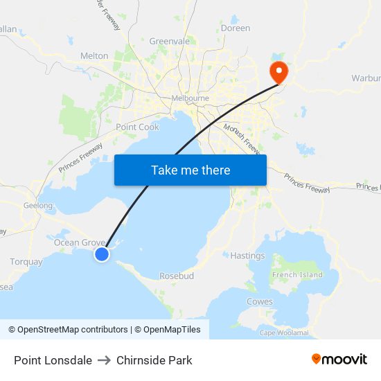 Point Lonsdale to Chirnside Park map