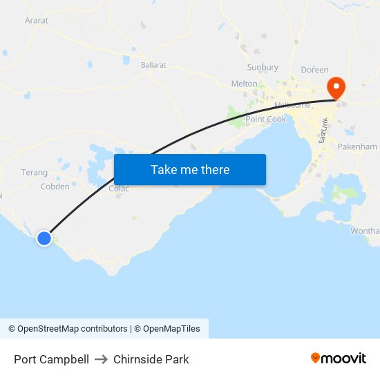 Port Campbell to Chirnside Park map