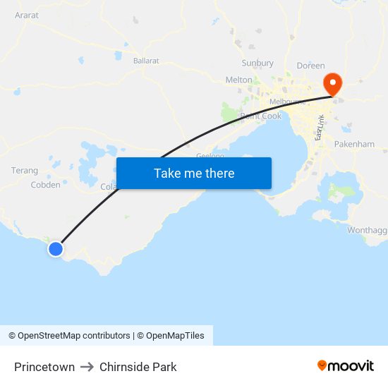 Princetown to Chirnside Park map