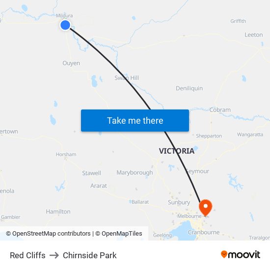 Red Cliffs to Chirnside Park map