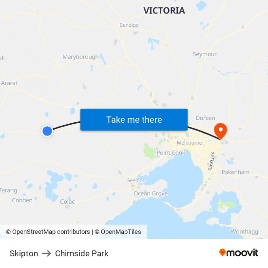 Skipton to Chirnside Park map