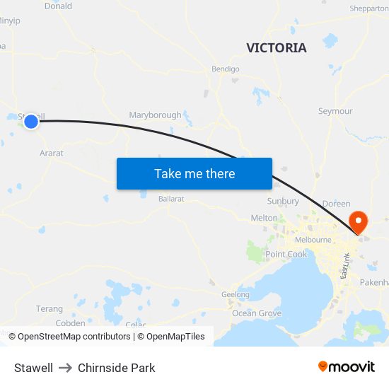 Stawell to Chirnside Park map