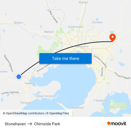 Stonehaven to Chirnside Park map