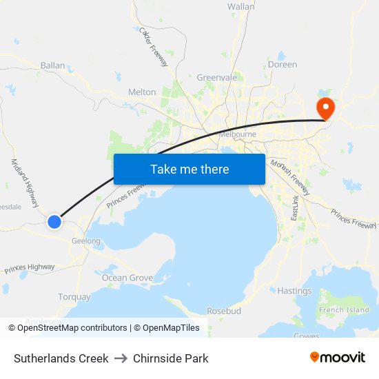 Sutherlands Creek to Chirnside Park map