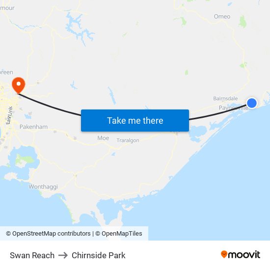 Swan Reach to Chirnside Park map