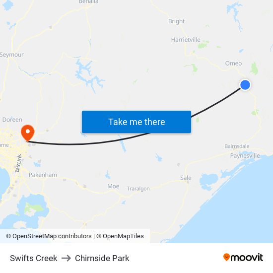 Swifts Creek to Chirnside Park map