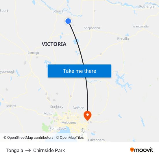 Tongala to Chirnside Park map