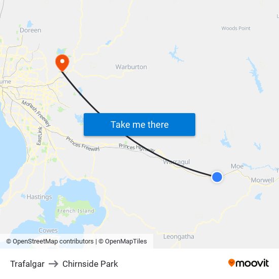 Trafalgar to Chirnside Park map