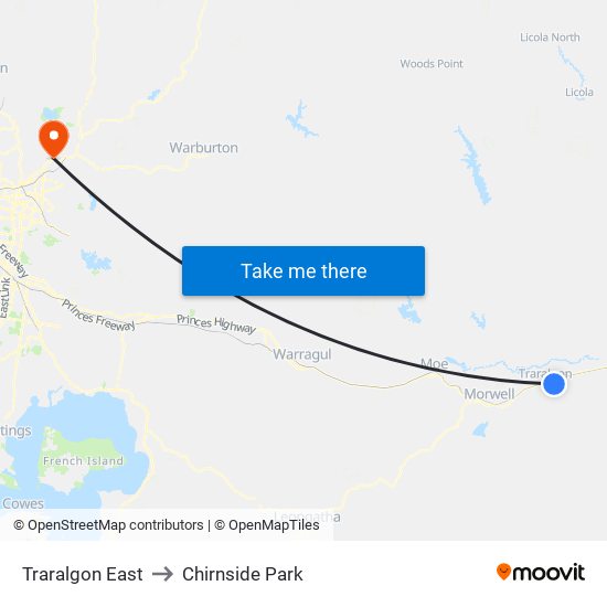 Traralgon East to Chirnside Park map