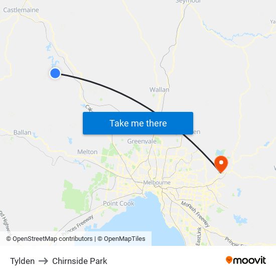 Tylden to Chirnside Park map