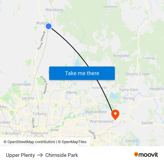 Upper Plenty to Chirnside Park map