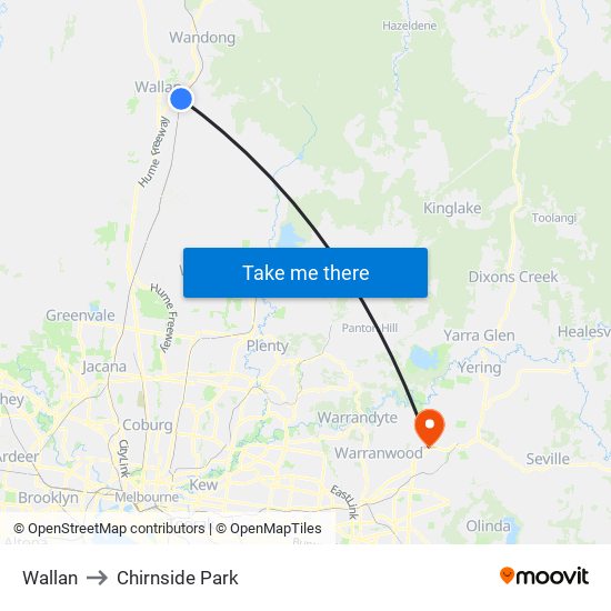 Wallan to Chirnside Park map