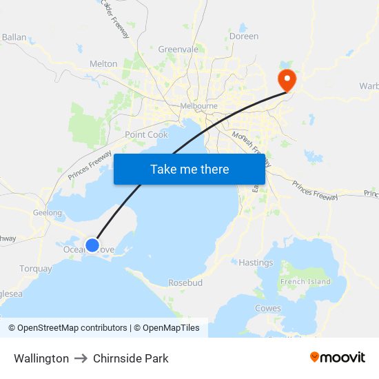 Wallington to Chirnside Park map